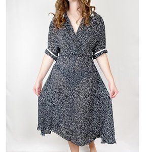 Vintage Parisian Midi Dress Nautical Print Coastal Summer Sun Casual Cute Fun